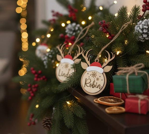 Reindeer Christmas Ornament – Personalized Name Tag Cut File