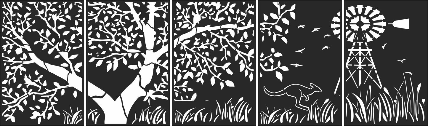 Nature Landscape 5 Panel Laser Cut Wall Art – SVG DXF CDR Digital File