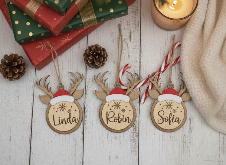 Reindeer Christmas Ornament – Personalized Name Tag Cut File