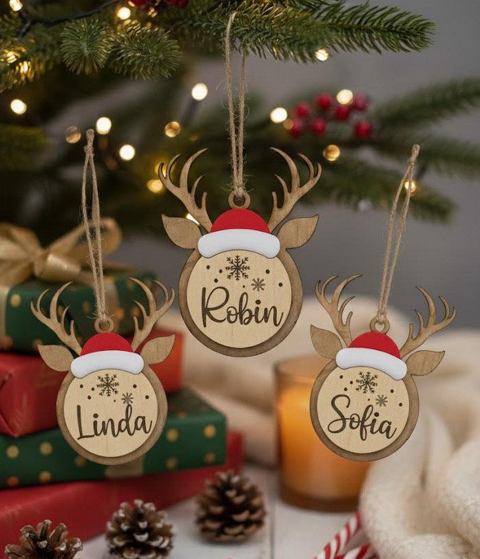 Reindeer Christmas Ornament – Personalized Name Tag Cut File