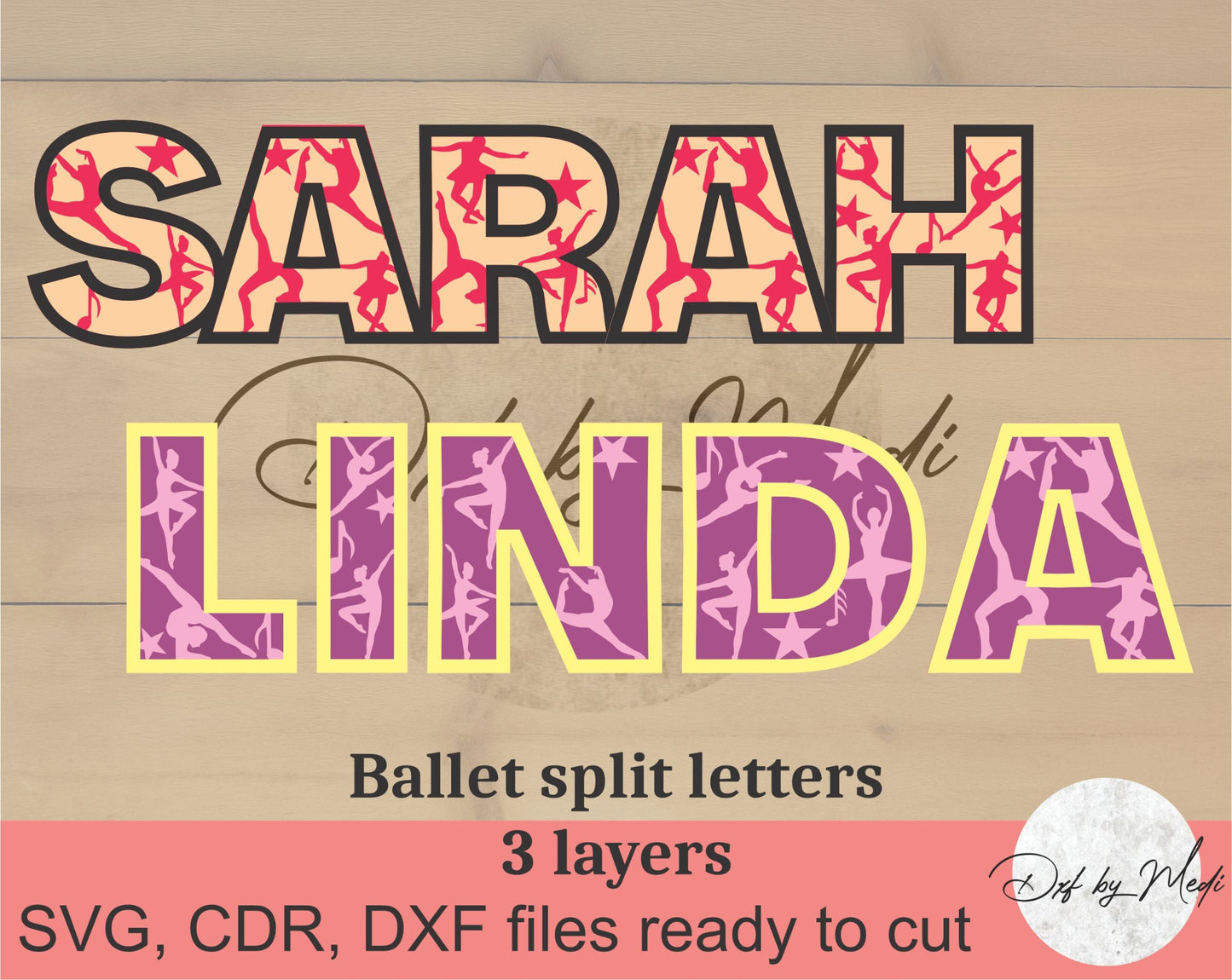 Ballet Split Monogram Letters CDR DXF SVG files | 3-Layer Alphabet Bundle