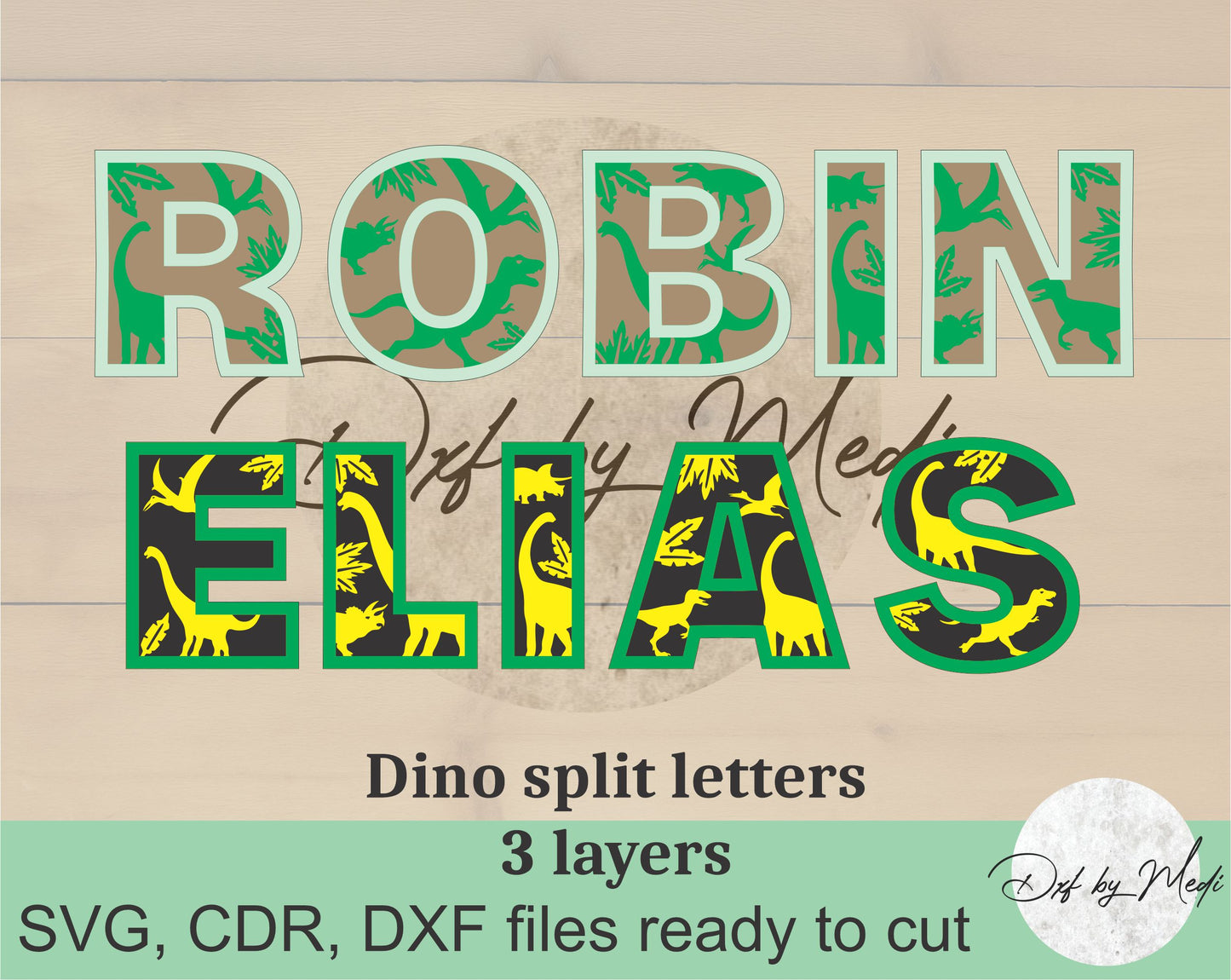 Dinosaur Split Letters DXF SVG files | 3-Layer Alphabet Bundle