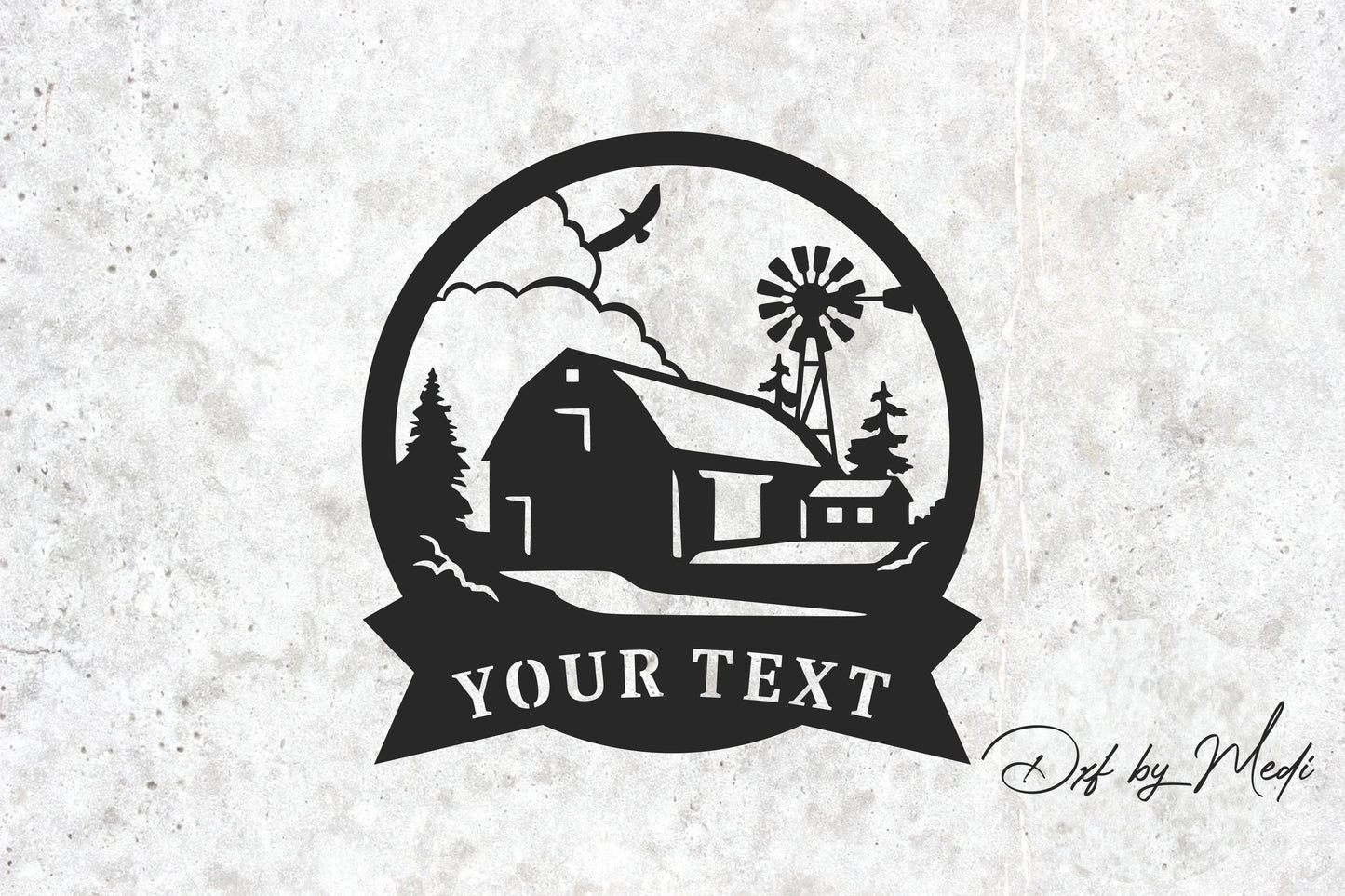 Customizable Farm Monogram - Barn Scene svg dxf files for plasma laser cut