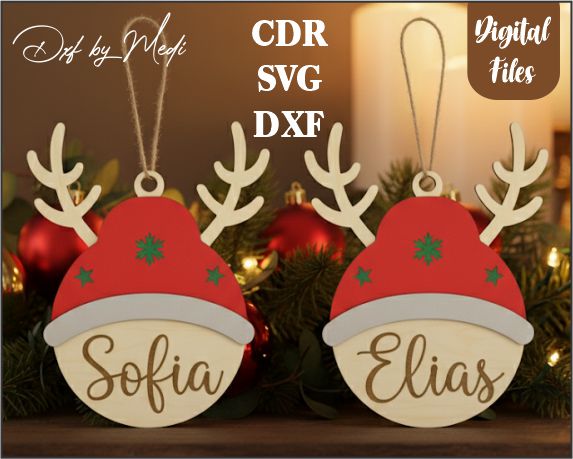 Reindeer Christmas Ornament SVG – Personalized Name Tag Cut File