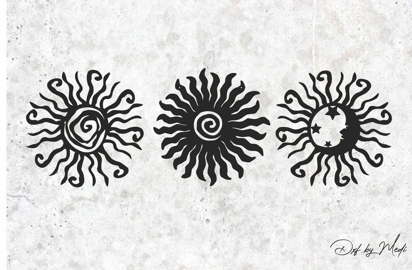 Sun SVG DXF Set | Tribal Boho Sun Moon Designs