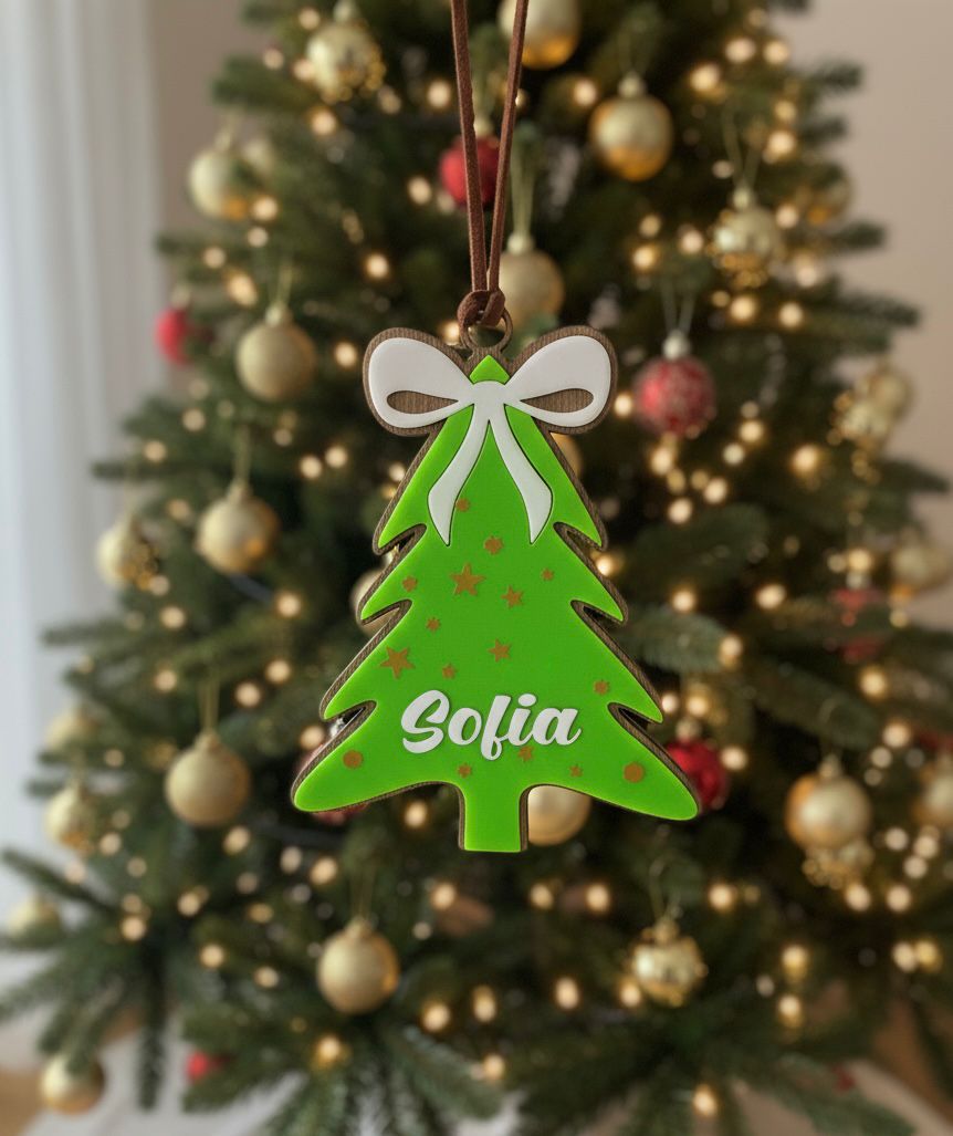 Christmas Tree Ornament SVG – Personalized Name Tag Cut File