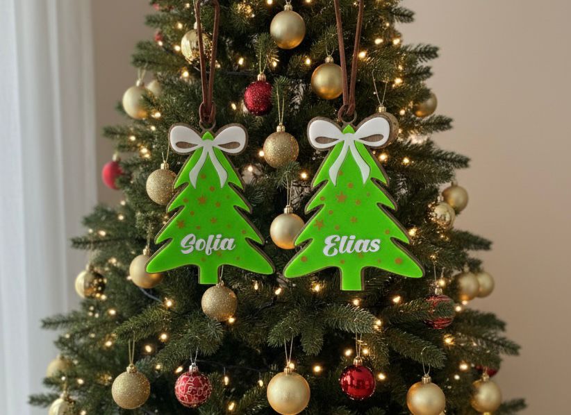 Christmas Tree Ornament SVG – Personalized Name Tag Cut File