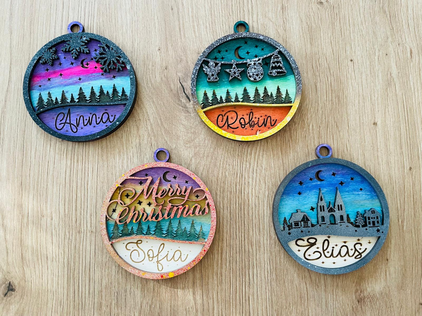 Personalized Christmas Ornament Bundle of 4 SVG DXF CDR Files