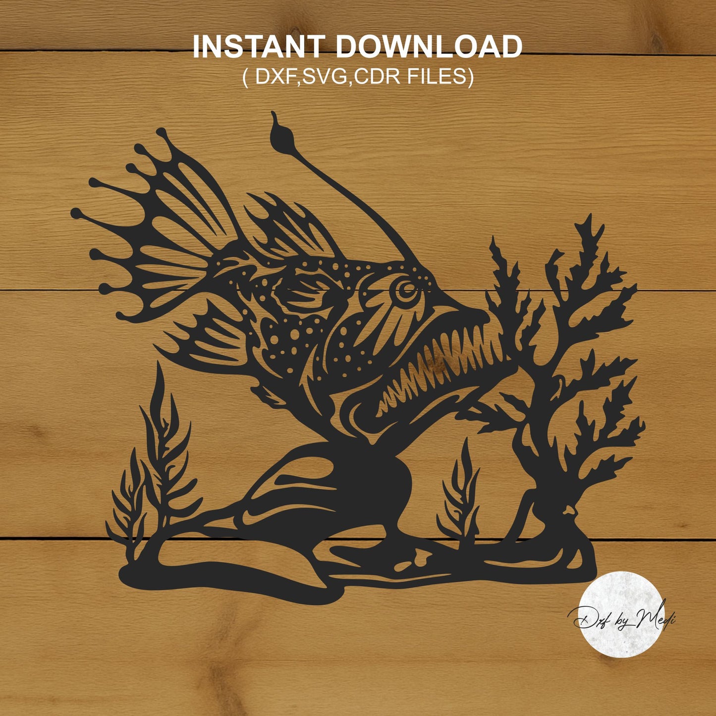 Angler Fish Underwater Scene DXF File for Cnc, Plasma, Laser, or Waterjet Cutting - Ready to cut clipart