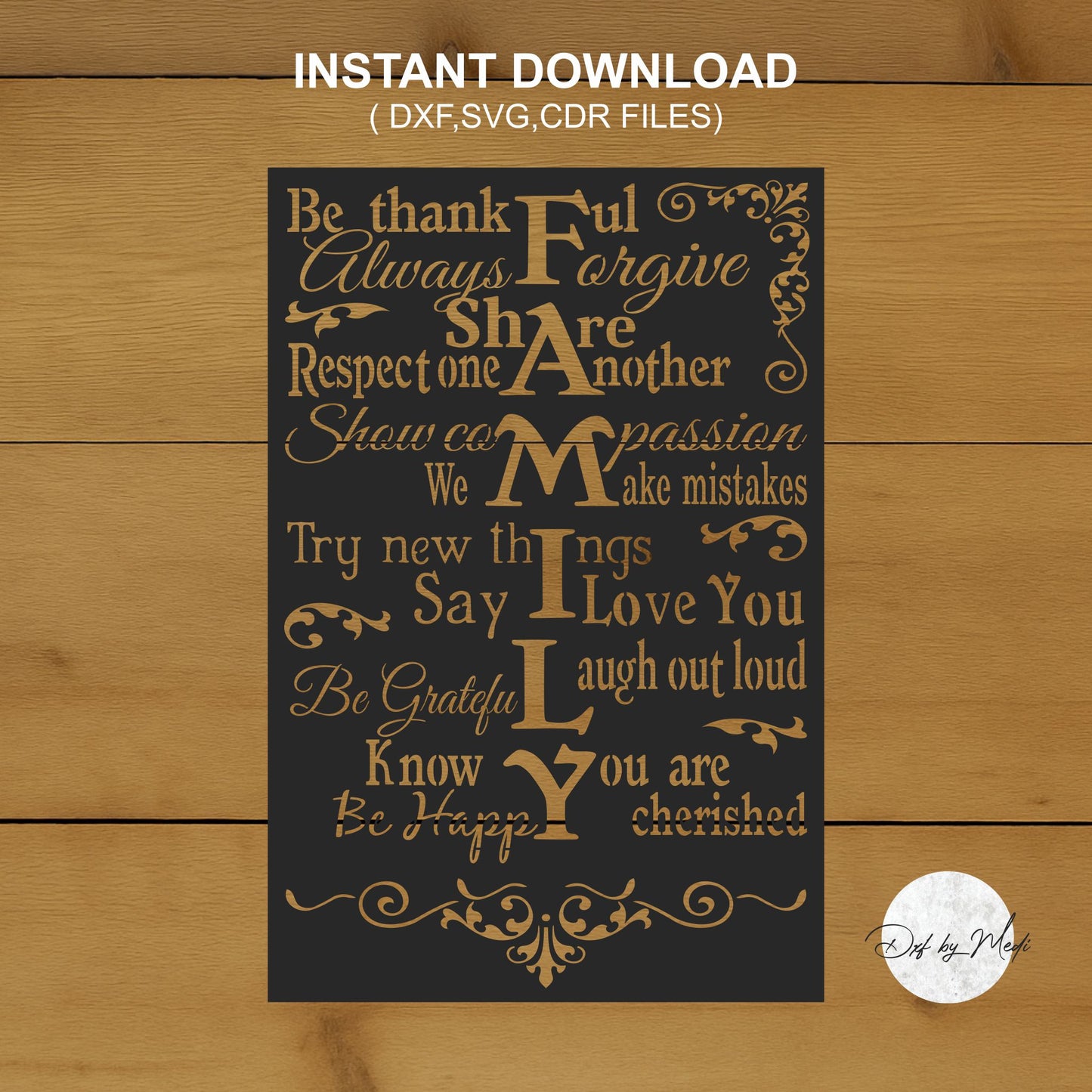 Family Quote SVG DXF | Be Thankful Wall Art | Laser Cut File