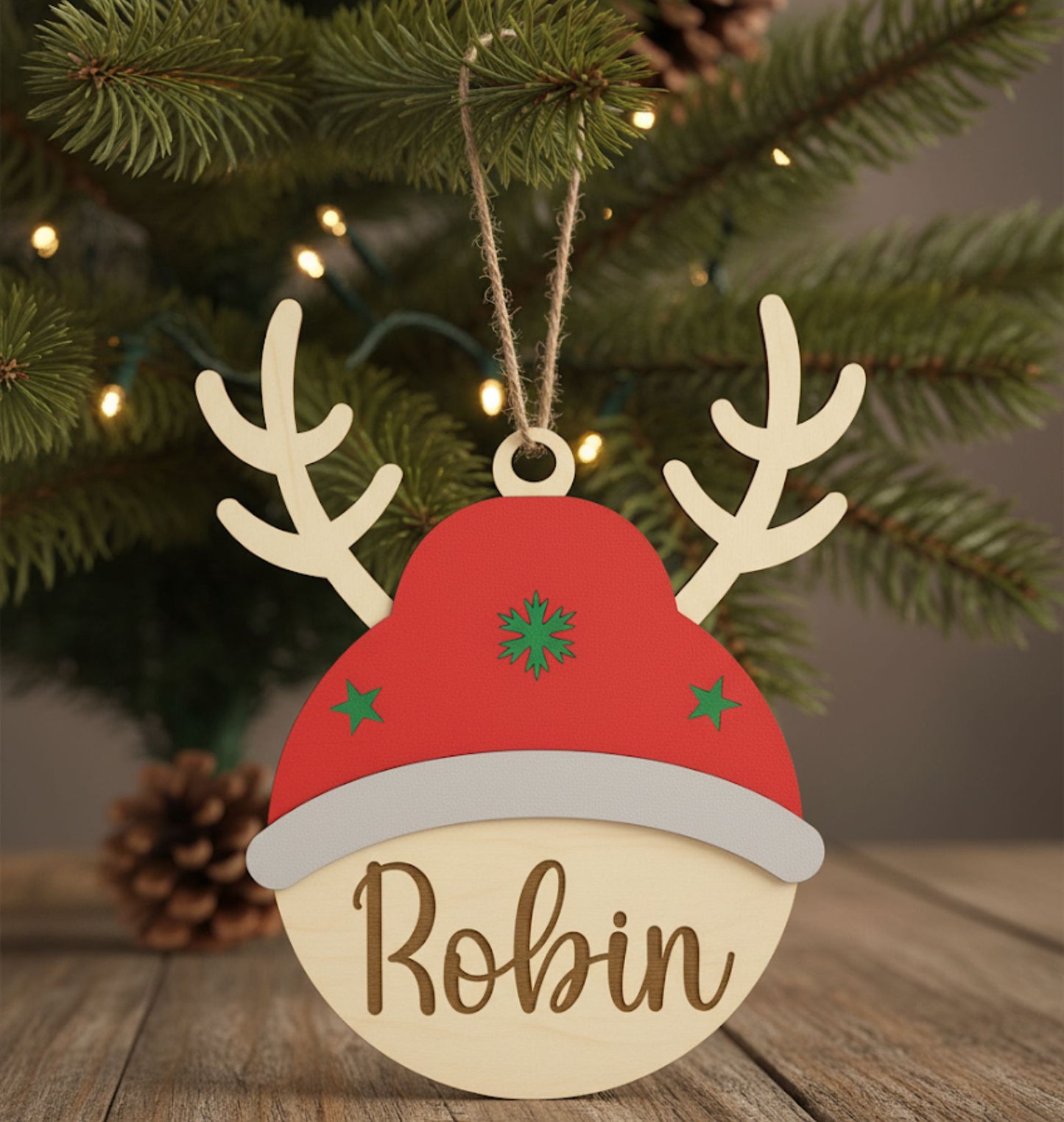 Reindeer Christmas Ornament SVG – Personalized Name Tag Cut File