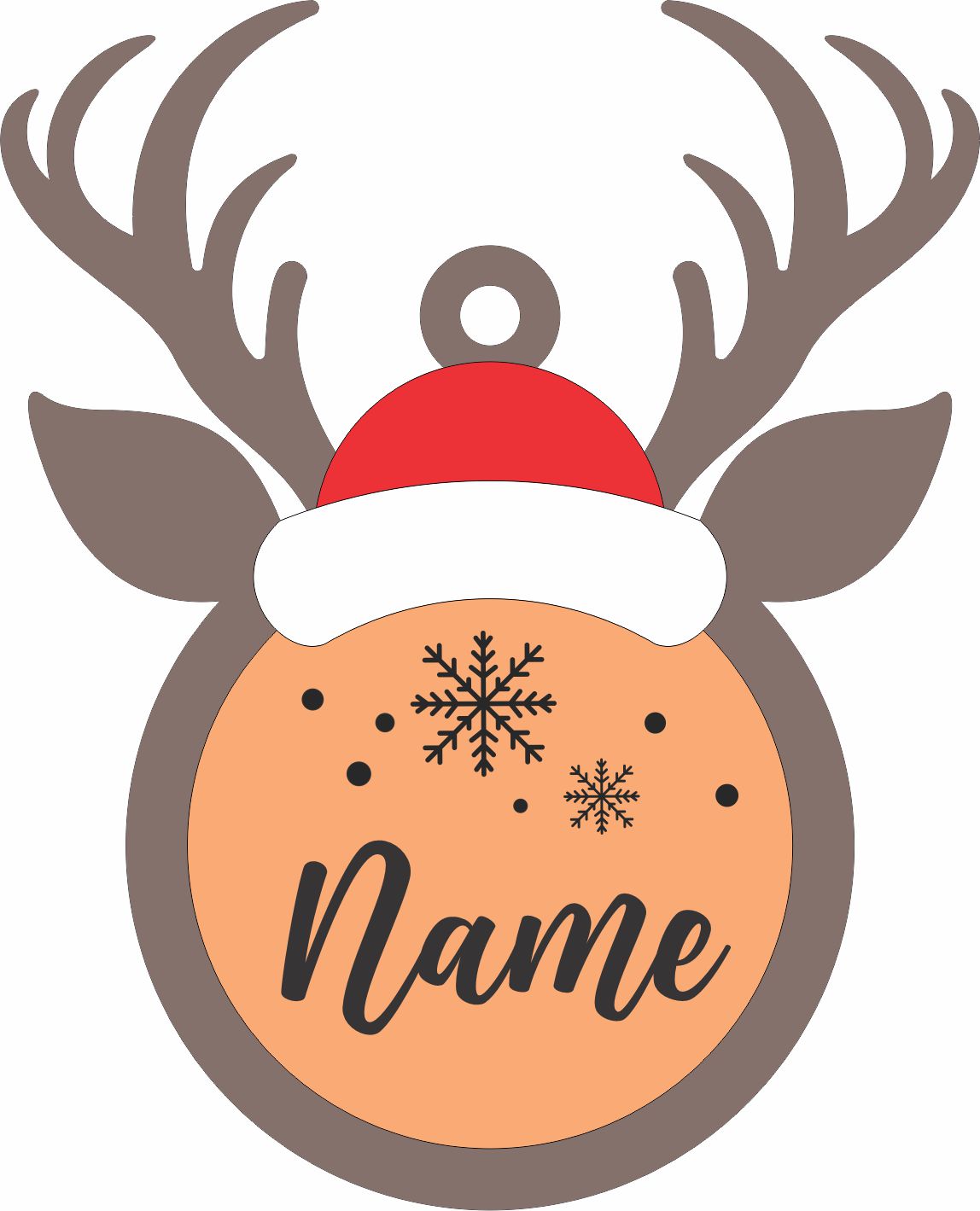 Reindeer Christmas Ornament – Personalized Name Tag Cut File