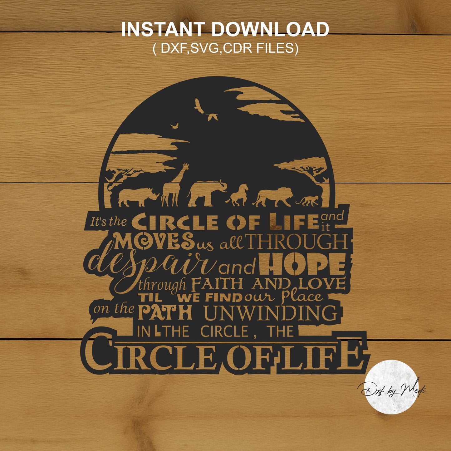 Circle of Life Wild Animals Sign DXF SVG File for CNC Plasma, Laser, and Waterjet Cutting