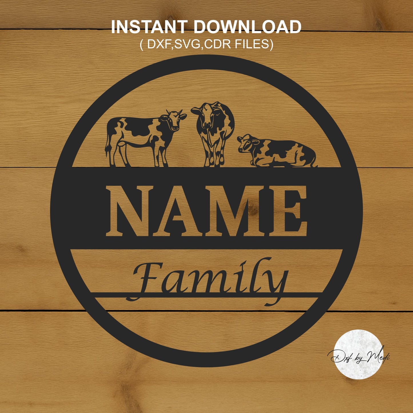 Personalized Farm Sign with Cow Design | Custom Name DXF SVG Files for CNC & Laser Cutting | Rustic Farmhouse Decor | Instant Download