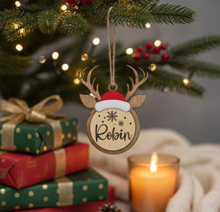 Reindeer Christmas Ornament – Personalized Name Tag Cut File