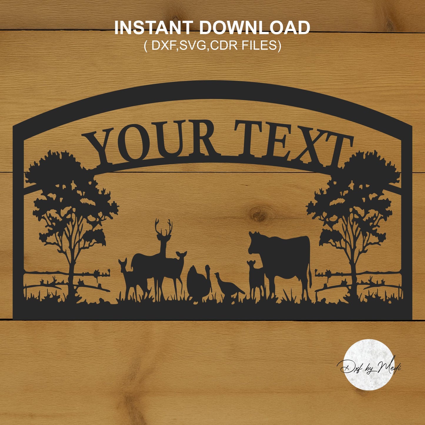 Personalized Deer Scene DXF SVG Files - Rustic Farm and Outdoor Metal Art Templates