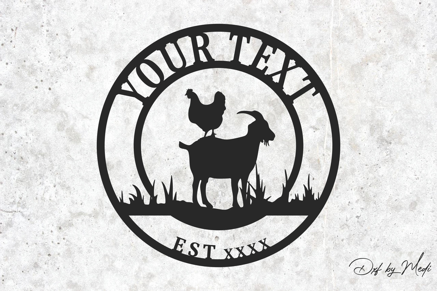 Goat & Chicken monogram sign DXF SVG CDR Files