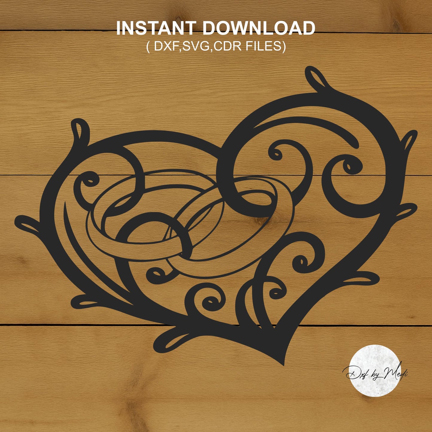 Heart couple rings sign - DXF SVG files for Plasma Cnc Laser Waterjet Ready to cut- gift for married couples
