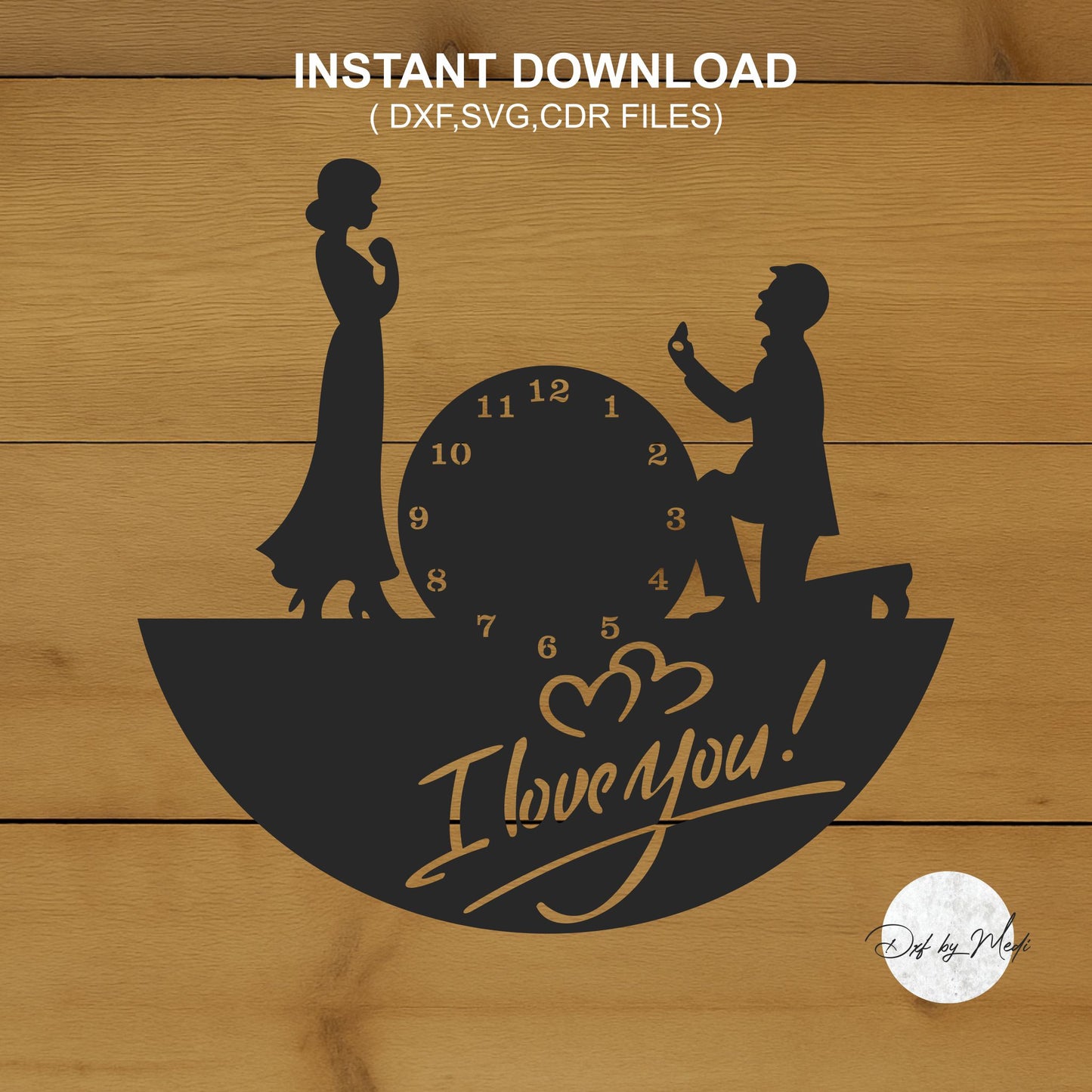 I love you wall clock valentines gift- Wall Clock DXF SVG File for Cnc plasma laser Cutting - Romantic Decor & DIY Projects