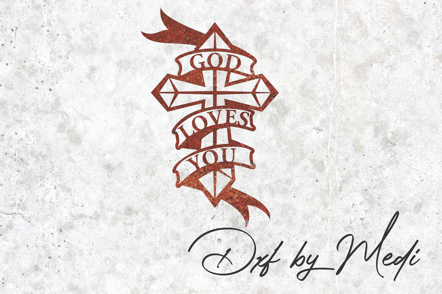 Cross Sign with "God Loves You" Text - Laser Cut Wall Art - dxf svg for Plasma Cnc Laser Waterjet Ready to cut clipart file