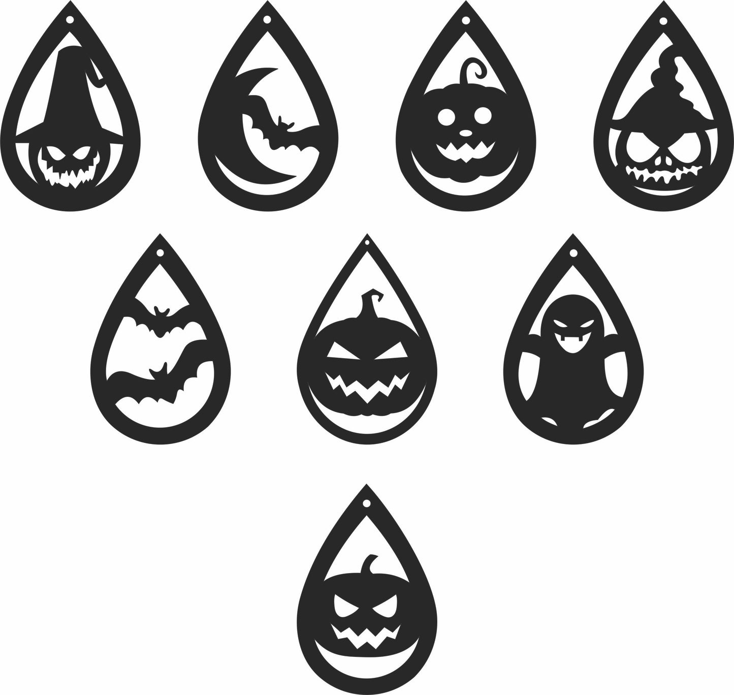 Set of Jack O Lanterns Ornament, Bat and Ghost in svg, Halloween Door Hangers, Spooky ornaments decor, Laser Cut Files svg, dxf, cnc plasma