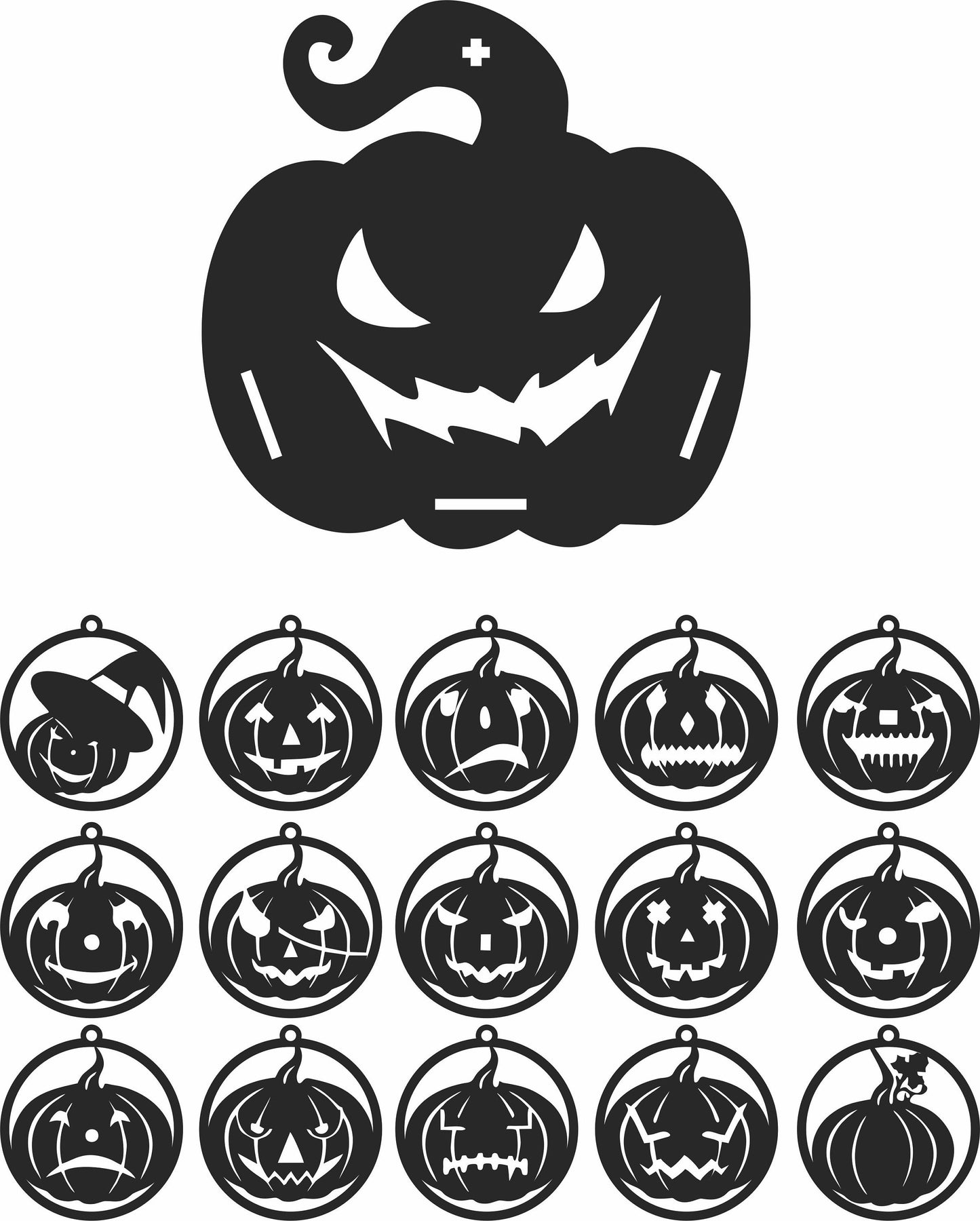 Set of Jack O Lanterns Ornament in svg, Halloween Door Hanger svg, Spooky ornament decor, Laser Cut Files svg, Halloween dxf, cnc plasma