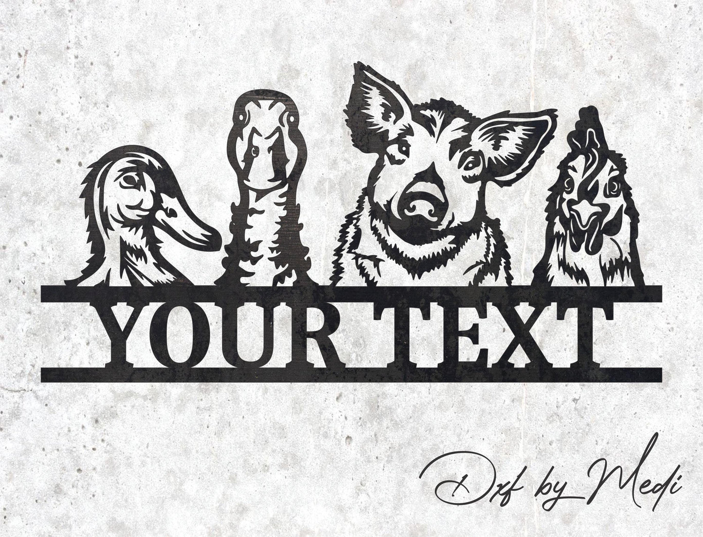 Personalized Farm Sign with Pig, Rooster, and Ducks | Custom Name DXF SVG Files for CNC & Laser Cutting | Instant Download