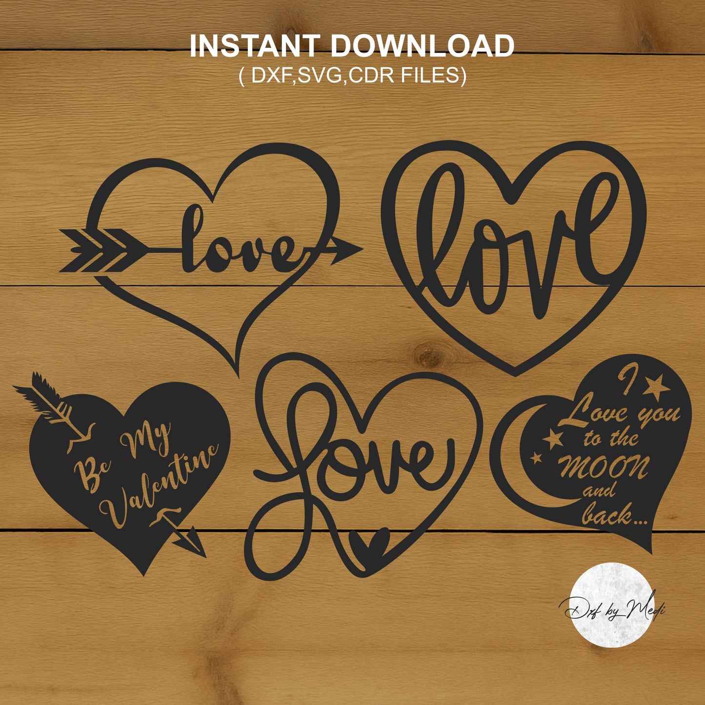 love valentines day hearts pack - DXF SVG files for Plasma Cnc Laser Waterjet Ready to cut clipart file