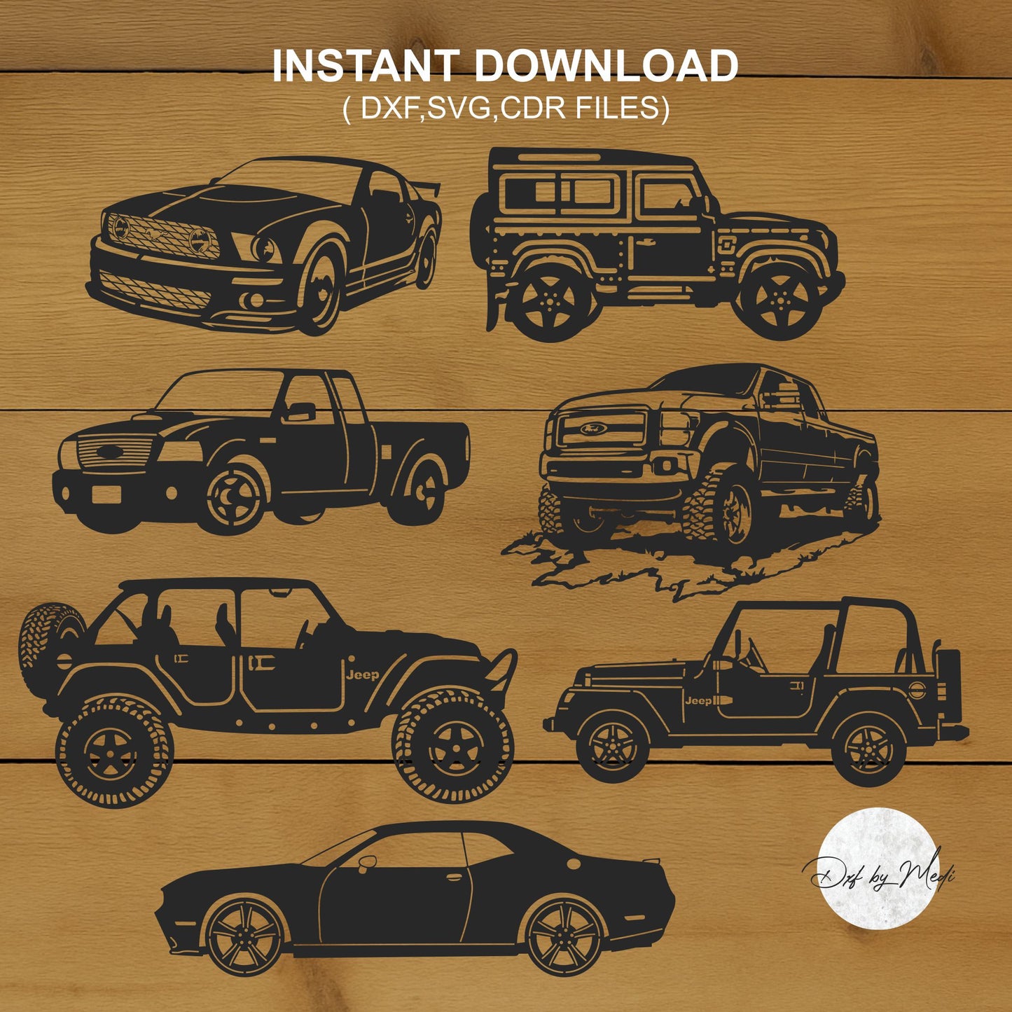 Set of 7 Cars DXF/SVG Files - Ready-to-Cut for CNC plasma laser cut Machines