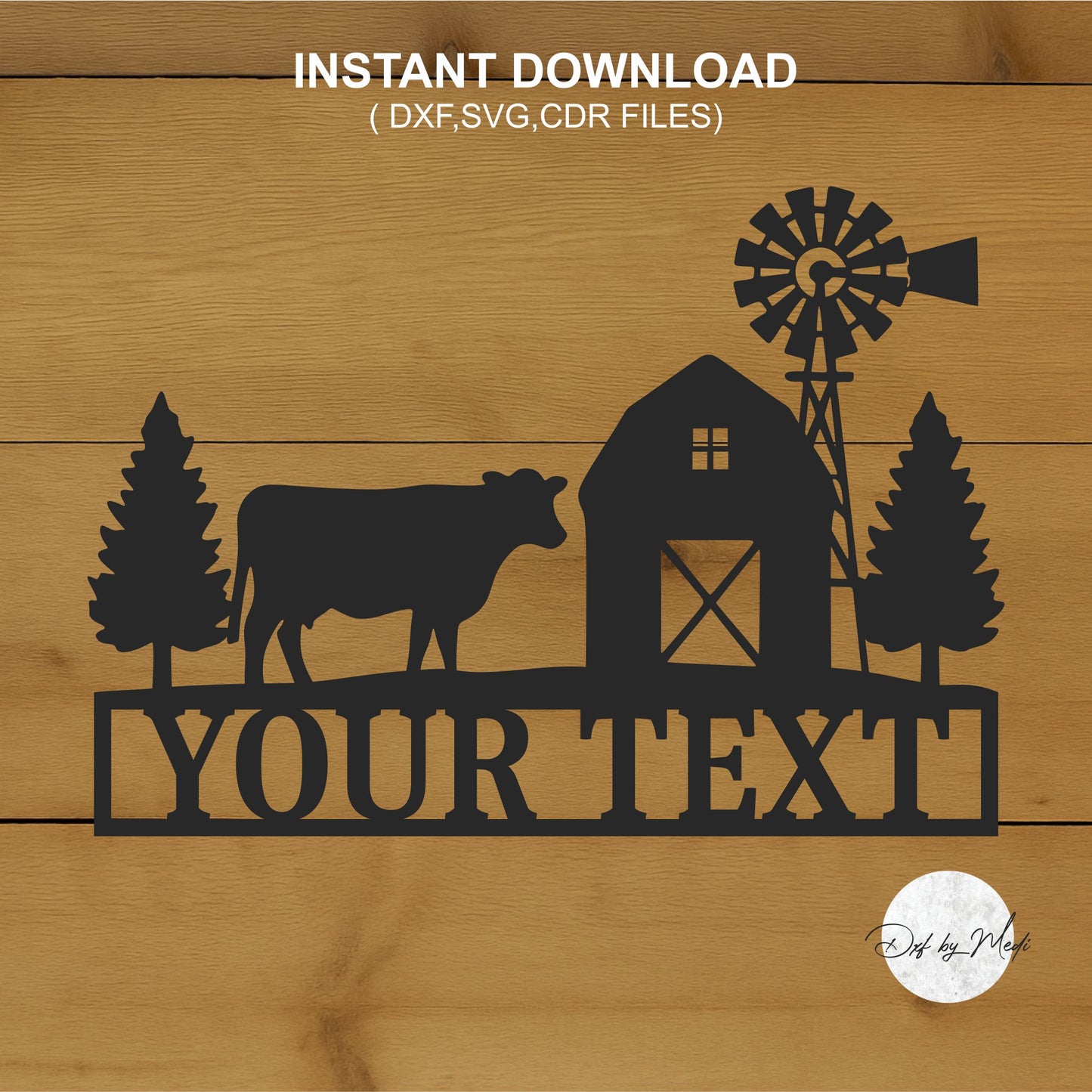 Custom Ranch Sign with Cow: Laser Cut Farmhouse Decor DXF, SVG, CDR Files