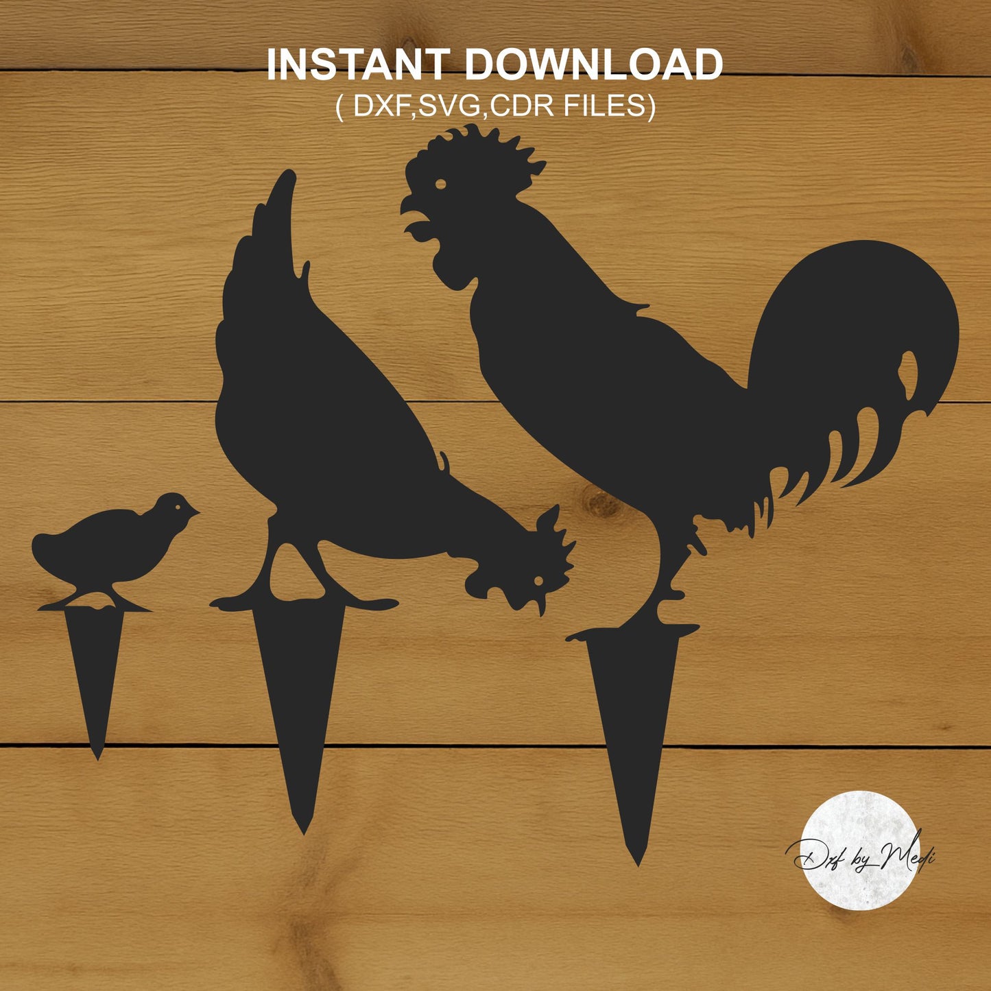 Rooster chicken Yard Garden Stake DXF Cut File for Laser and Plasma Cnc Cutting - DXF SVG files Ready to cut