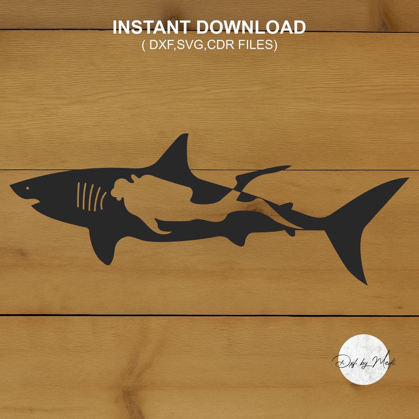 shark diver clipart - DXF SVG files for Plasma Cnc Laser Waterjet Ready to cut clipart file