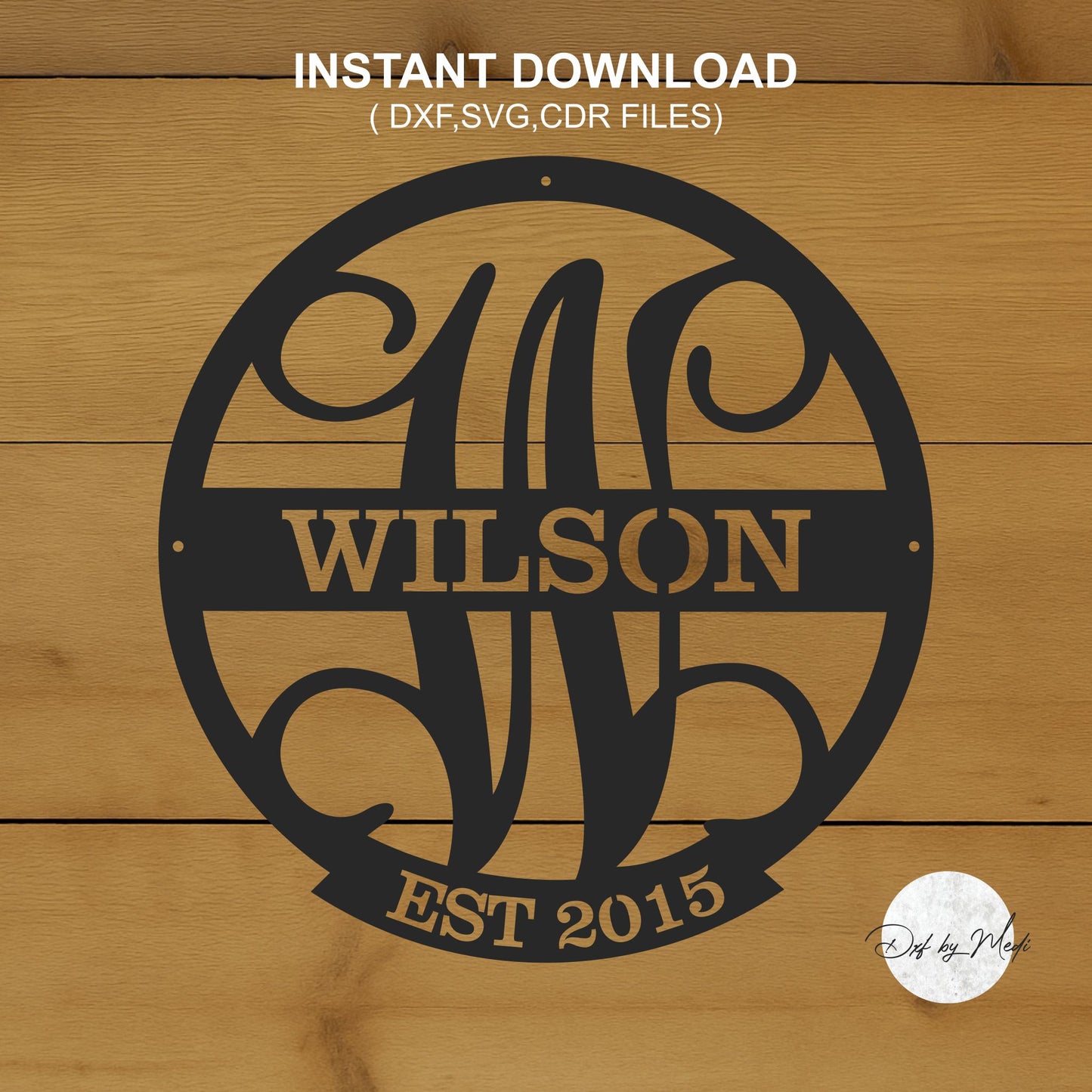 outdoor split monogram letter sign with custom name- dxf files for cnc plasma- letter W monogram wall art - laser cut files- custom gift