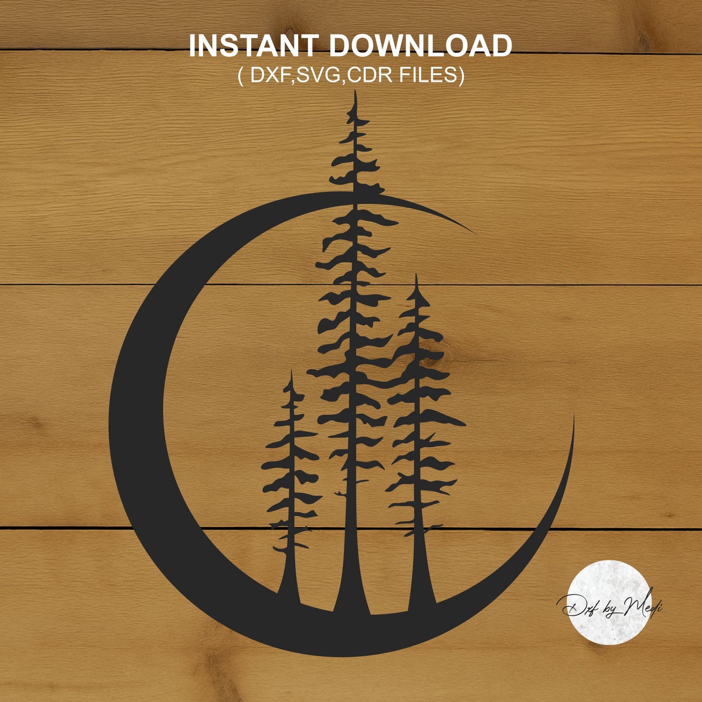 Trees with Moon - Nature-Inspired SVG DXF File for Laser Cutting