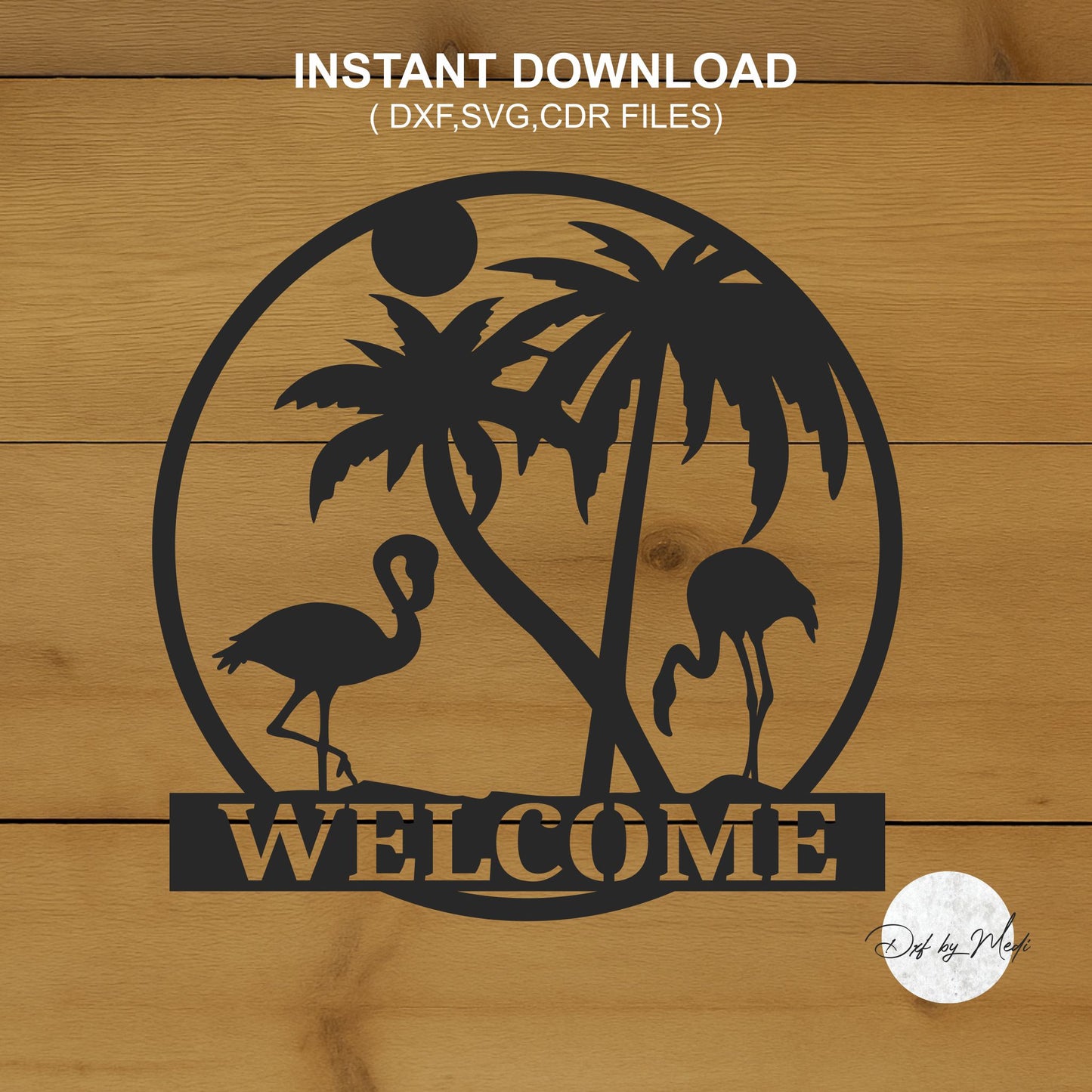 Flamingo Welcome sign - DXF SVG files for Plasma Cnc Laser Waterjet Ready to cut clipart file