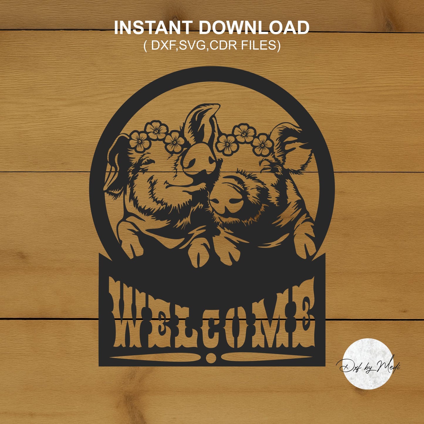 Pig Welcome Sign SVG DXF CDR Files