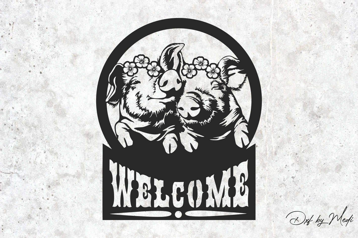 Pig Welcome Sign SVG DXF CDR Files