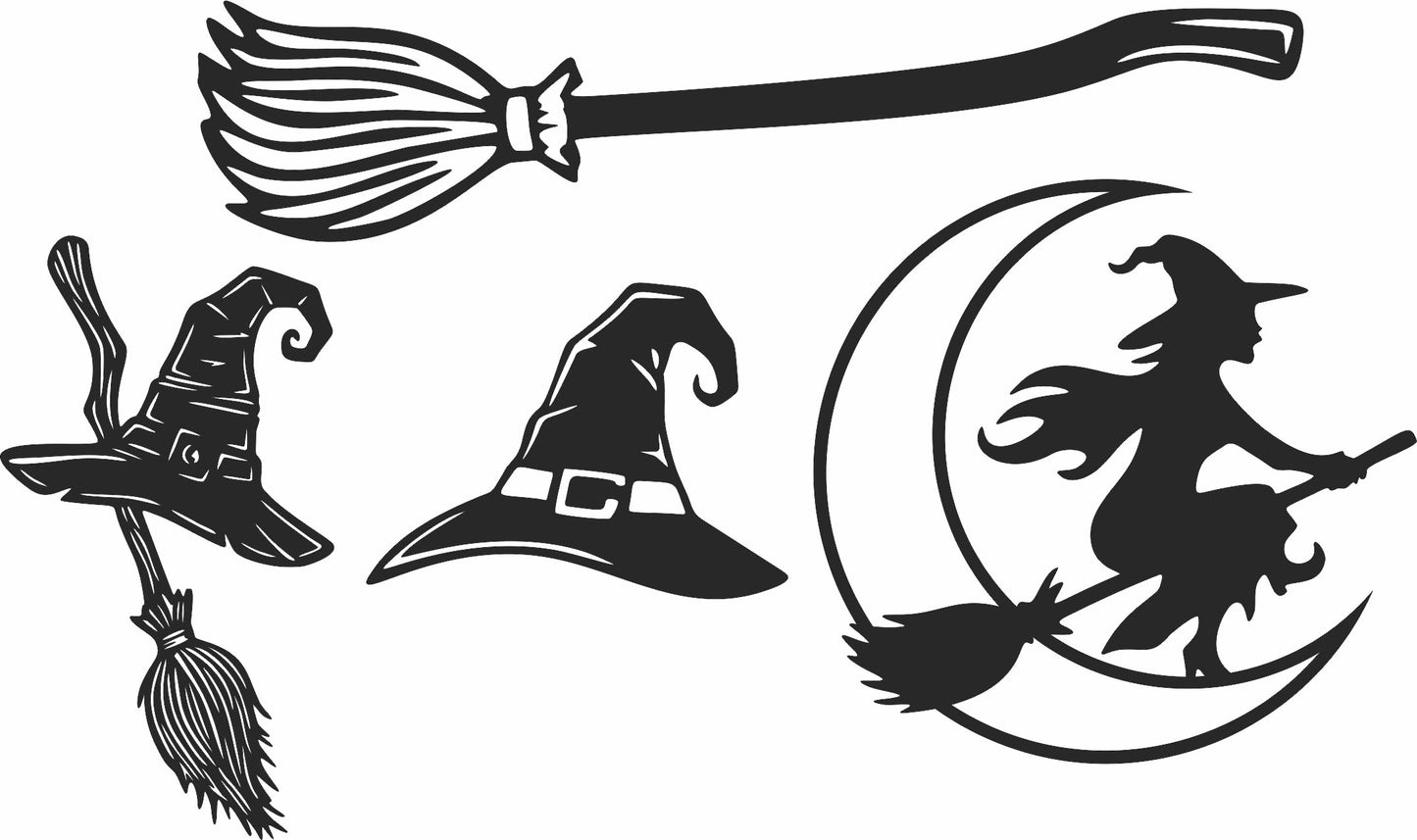 Witch Hat & Broom SVG Bundle – Flying Witch Cut Files