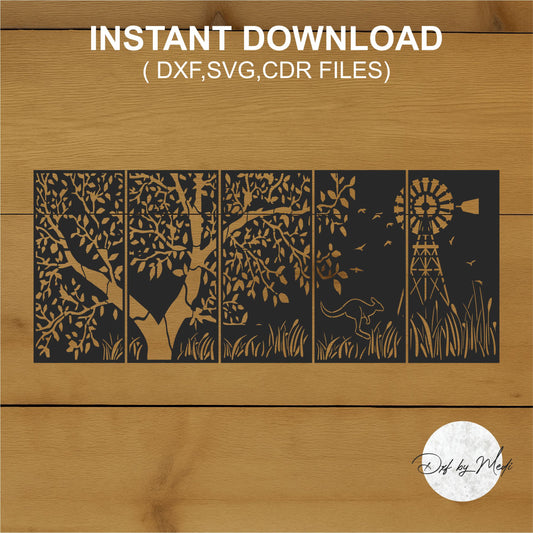 Nature Landscape 5 Panel Laser Cut Wall Art – SVG DXF CDR Digital File