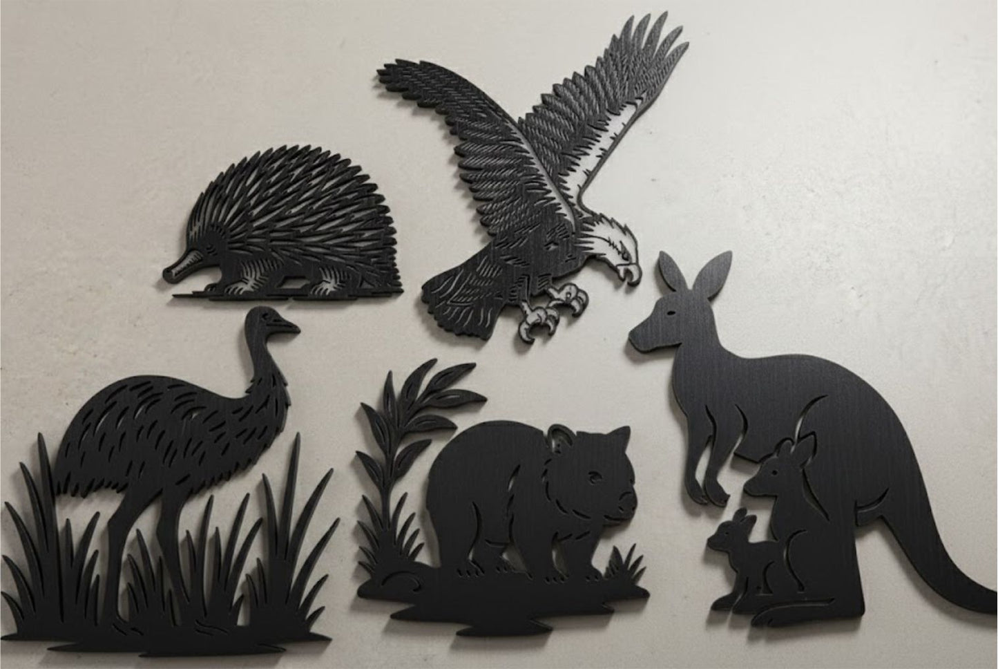 Australian Wildlife Silhouette Bundle – Kangaroo Eagle Emu Echidna SVG DXF CDR Files