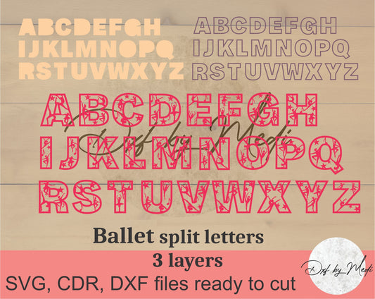 Ballet Split Monogram Letters CDR DXF SVG files | 3-Layer Alphabet Bundle
