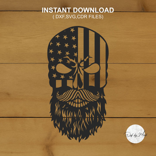 Free Bearded Skull with USA Flag – DXF & SVG File