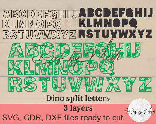 Dinosaur Split Letters DXF SVG files | 3-Layer Alphabet Bundle