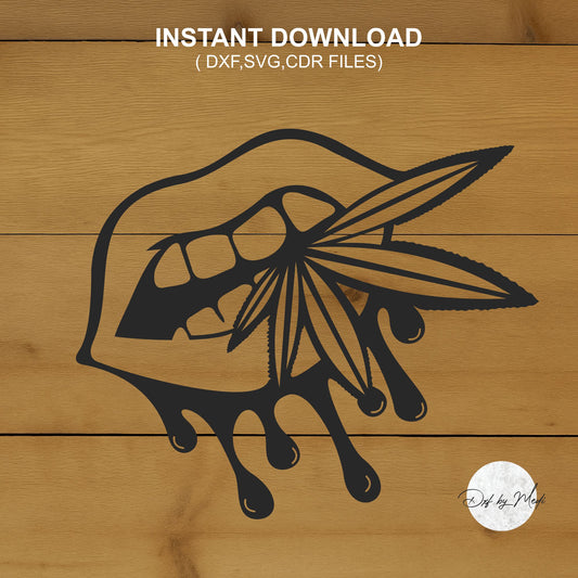 Free Dripping Lips with Blunt & Cannabis Leaf – DXF & SVG File