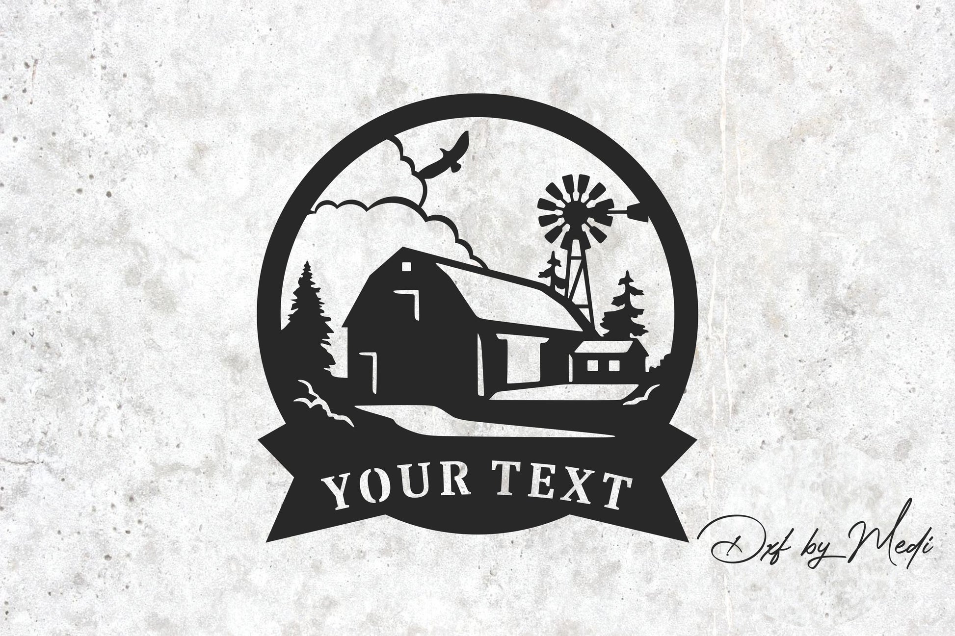 Customizable Farm Monogram - Barn Scene svg dxf files for plasma laser cut