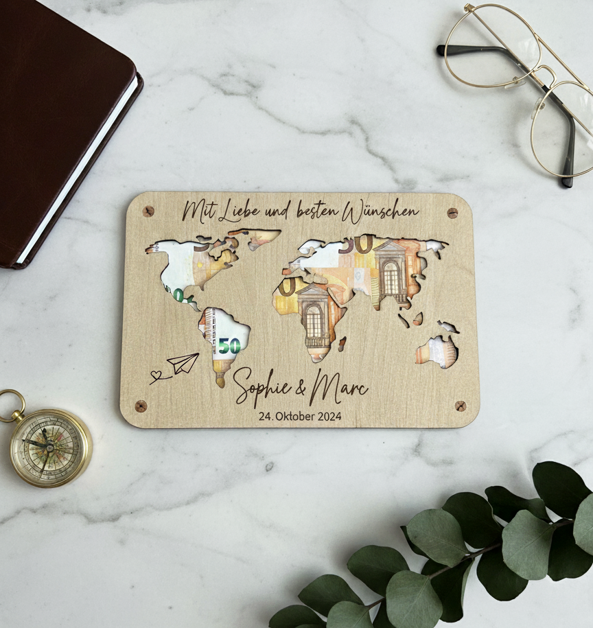Personalized World Map Money Holder – Digital files SVG, DXF, CDR