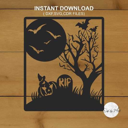 Graveyard in svg, Halloween Door Hanger svg, Spooky Bats logo svg,  Halloween Laser Cut Files, Halloween dxf,  cnc plasma, laser cut file