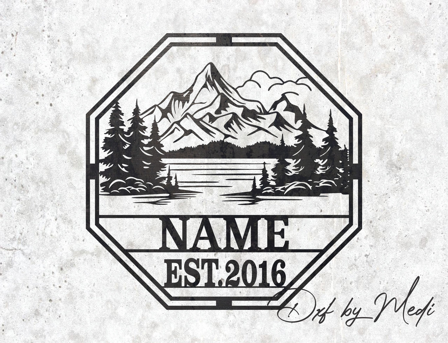 Personalized Mountain Scene Sign - SVG DXF Files for Laser Cutting