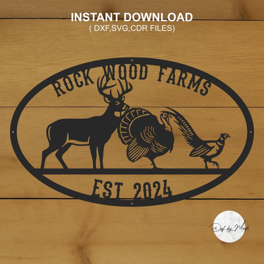 Custom Farm & Ranch Metal Sign – Deer, Turkey & Pheasant