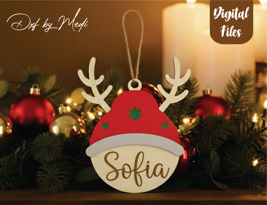 Reindeer Christmas Ornament SVG – Personalized Name Tag Cut File